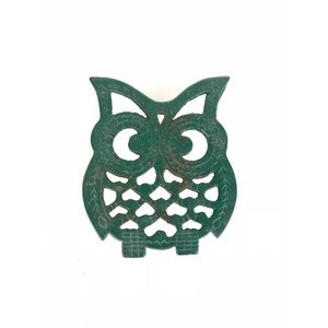 Vintage Green Cast-Iron Metal Owl Trivet
